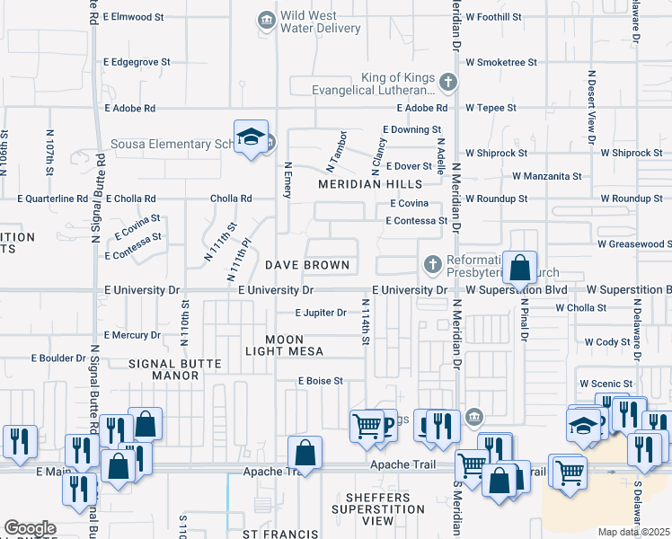 map of restaurants, bars, coffee shops, grocery stores, and more near 11318 East Cicero Street in Mesa