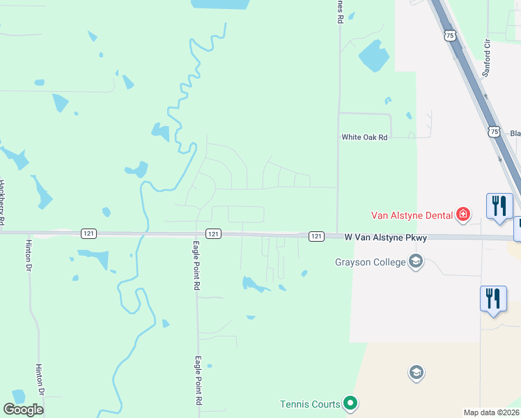 map of restaurants, bars, coffee shops, grocery stores, and more near 12410 Farm to Market 121 in Van Alstyne