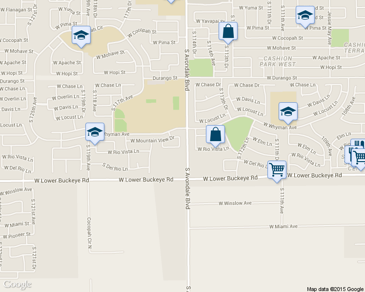 map of restaurants, bars, coffee shops, grocery stores, and more near 2521 S 115th Dr in Avondale