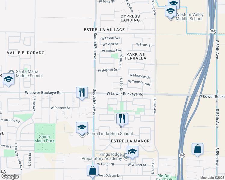 map of restaurants, bars, coffee shops, grocery stores, and more near 6529 West Preston Lane in Phoenix