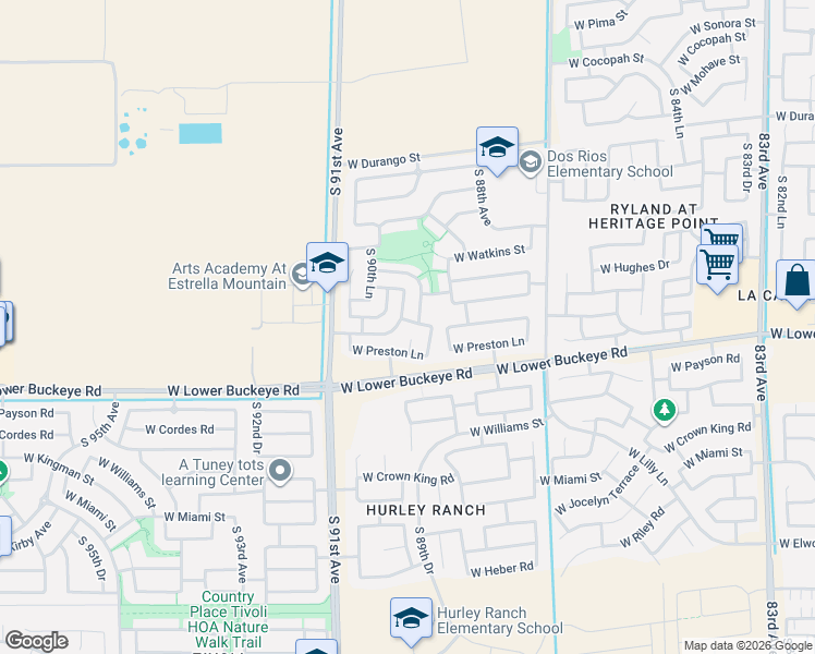 map of restaurants, bars, coffee shops, grocery stores, and more near 2642 South 89th Drive in Tolleson