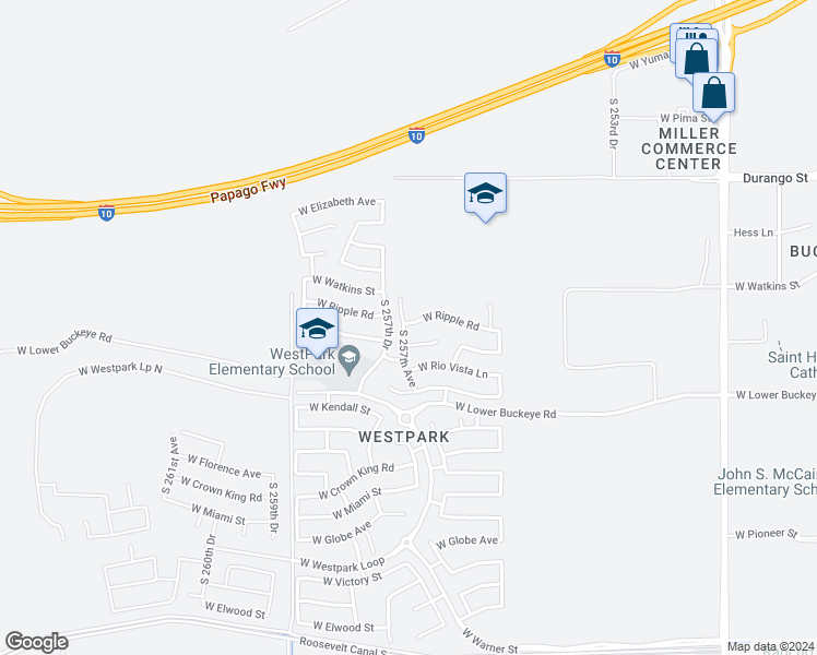 map of restaurants, bars, coffee shops, grocery stores, and more near 25677 West Ripple Road in Buckeye