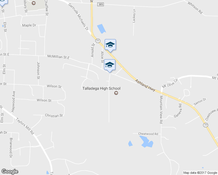 map of restaurants, bars, coffee shops, grocery stores, and more near 115 Picadilly Drive in Talladega