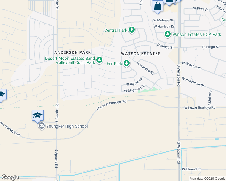 map of restaurants, bars, coffee shops, grocery stores, and more near 23928 West Ripple Road in Buckeye