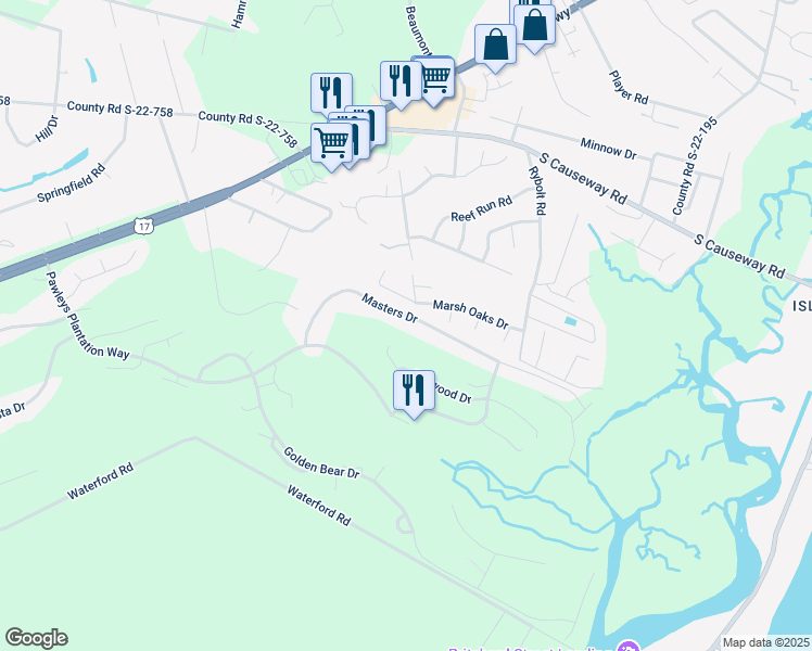 map of restaurants, bars, coffee shops, grocery stores, and more near 326 Masters Drive in Pawleys Island