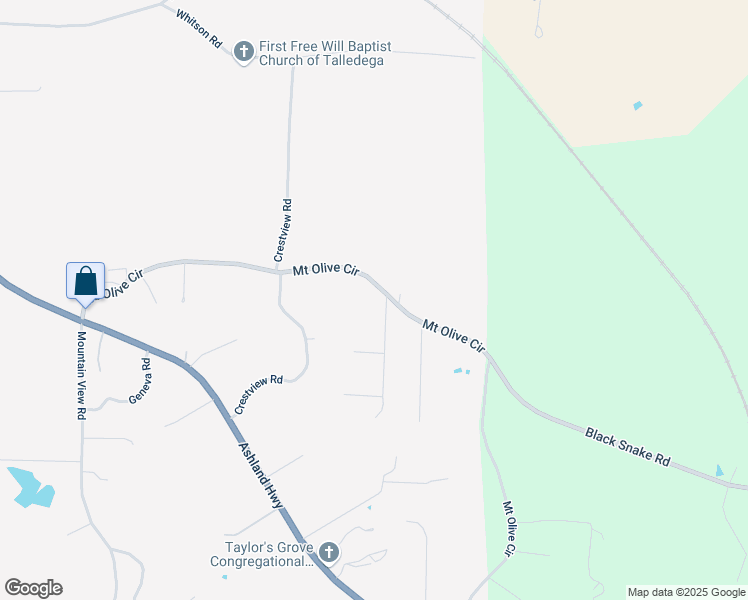 map of restaurants, bars, coffee shops, grocery stores, and more near 801 Mount Olive Circle in Talladega