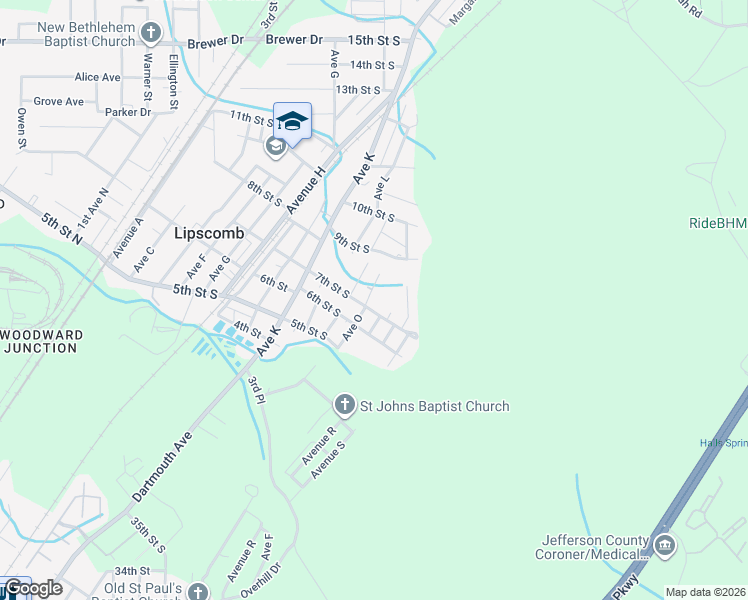 map of restaurants, bars, coffee shops, grocery stores, and more near 4700 Wil Olvey Drive in Bessemer