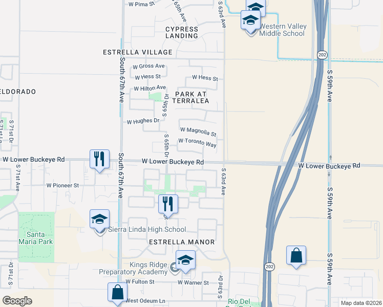 map of restaurants, bars, coffee shops, grocery stores, and more near 6413 West Preston Lane in Phoenix