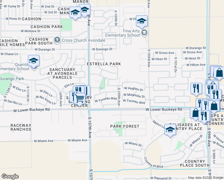 map of restaurants, bars, coffee shops, grocery stores, and more near 10533 West Magnolia Street in Tolleson