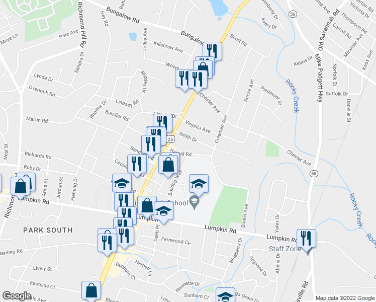 map of restaurants, bars, coffee shops, grocery stores, and more near 2013 Harold Road in Augusta
