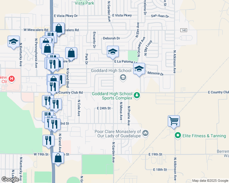 map of restaurants, bars, coffee shops, grocery stores, and more near 701 East Country Club Road in Roswell