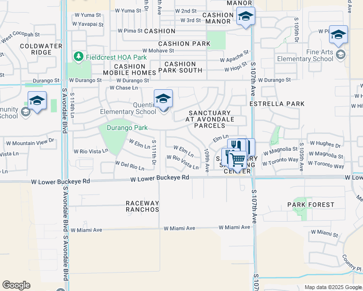 map of restaurants, bars, coffee shops, grocery stores, and more near 10994 West Elm Lane in Avondale