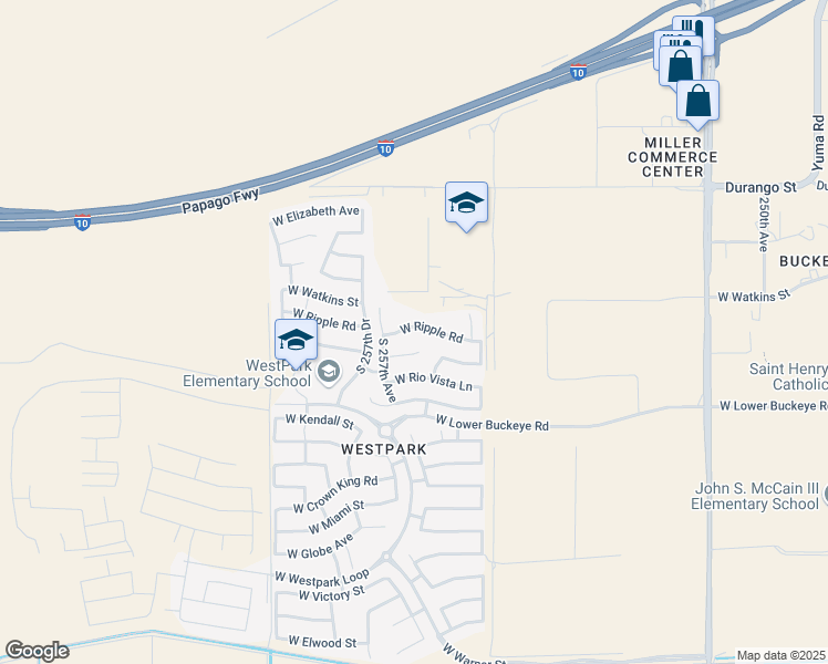 map of restaurants, bars, coffee shops, grocery stores, and more near 25627 West Ripple Road in Buckeye