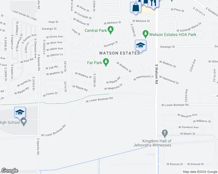 map of restaurants, bars, coffee shops, grocery stores, and more near 23832 West Magnolia Drive in Buckeye
