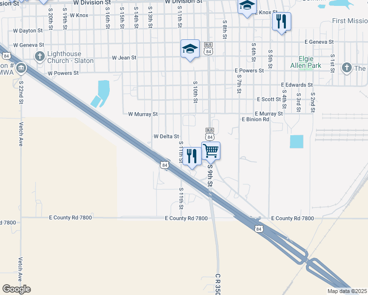 map of restaurants, bars, coffee shops, grocery stores, and more near 1600 South 11th Street in Slaton
