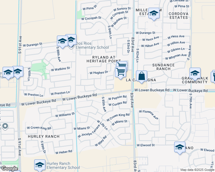 map of restaurants, bars, coffee shops, grocery stores, and more near 8417 West Preston Lane in Tolleson