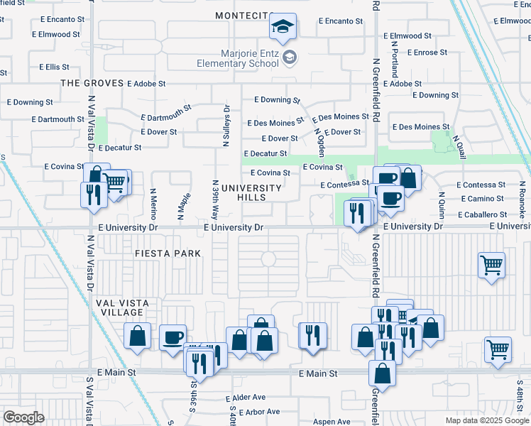 map of restaurants, bars, coffee shops, grocery stores, and more near 405 North Norwalk in Mesa