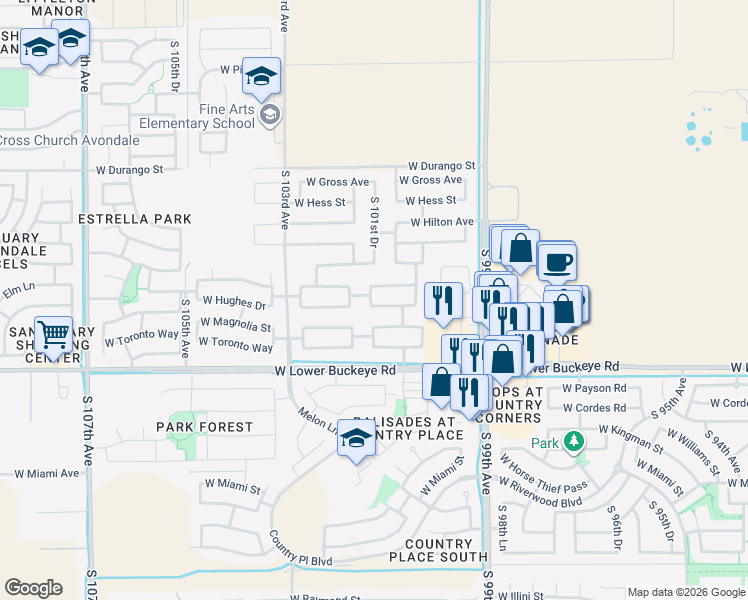 map of restaurants, bars, coffee shops, grocery stores, and more near 10114 West Flavia Haven in Tolleson