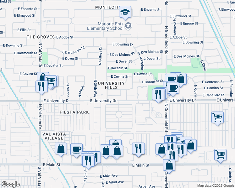 map of restaurants, bars, coffee shops, grocery stores, and more near 405 North Norwalk in Mesa