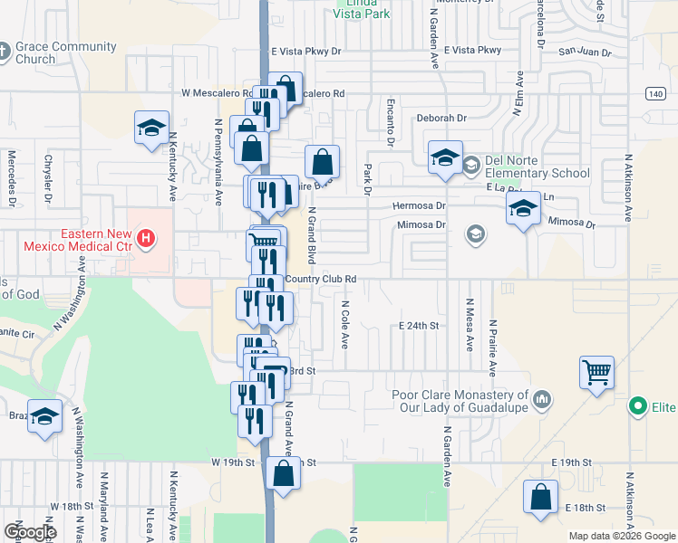 map of restaurants, bars, coffee shops, grocery stores, and more near 200 East Country Club Road in Roswell