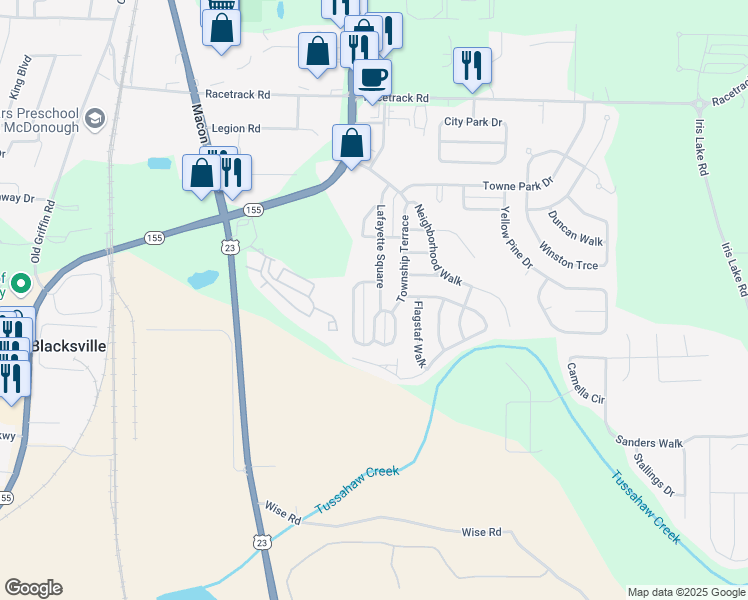 map of restaurants, bars, coffee shops, grocery stores, and more near 1460 Lafayette Square in McDonough