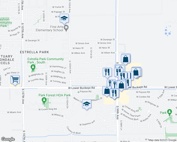 map of restaurants, bars, coffee shops, grocery stores, and more near 2514 South 101st Drive in Tolleson