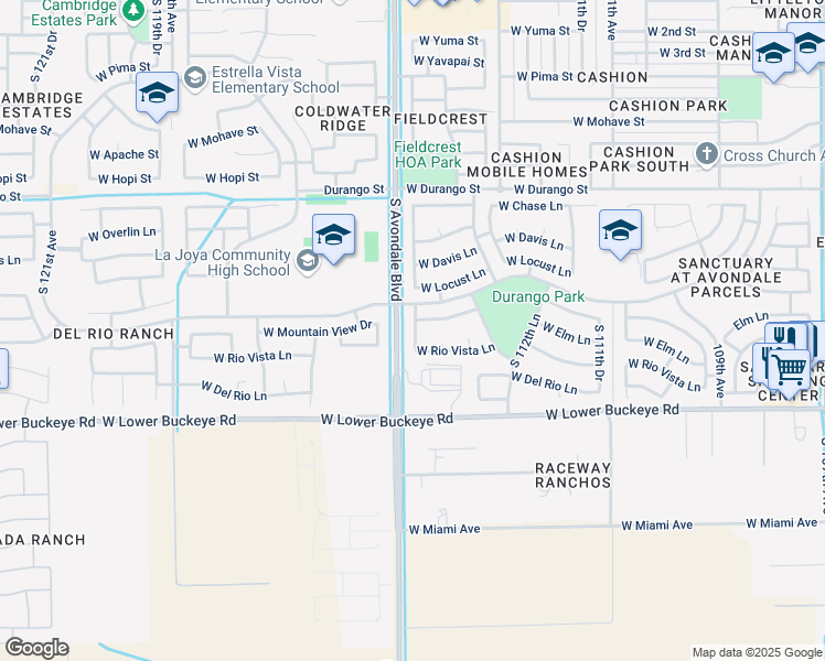 map of restaurants, bars, coffee shops, grocery stores, and more near 2540 South 114th Drive in Avondale