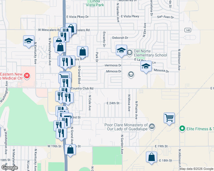 map of restaurants, bars, coffee shops, grocery stores, and more near 410 East Country Club Road in Roswell