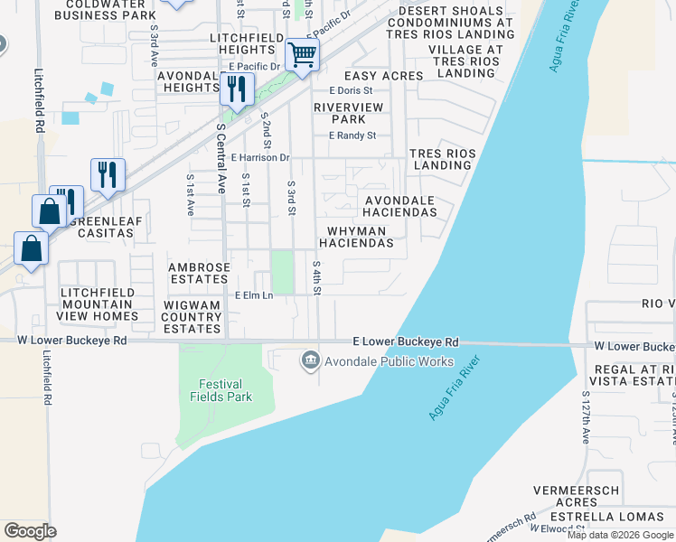 map of restaurants, bars, coffee shops, grocery stores, and more near 425 East Elm Lane in Avondale