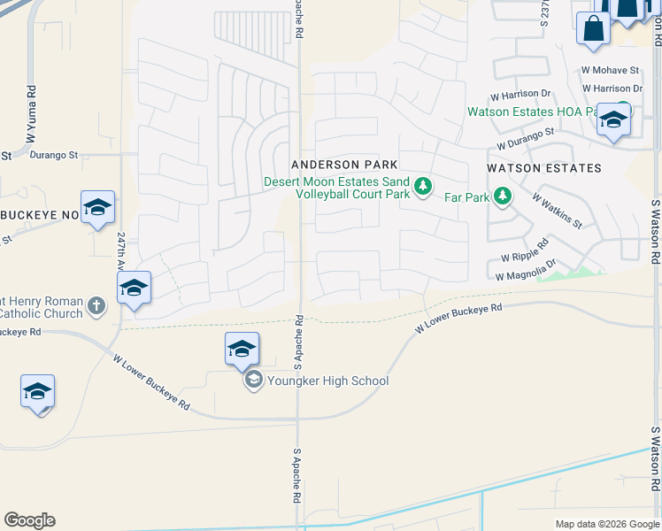 map of restaurants, bars, coffee shops, grocery stores, and more near 24224 West Flores Drive in Buckeye