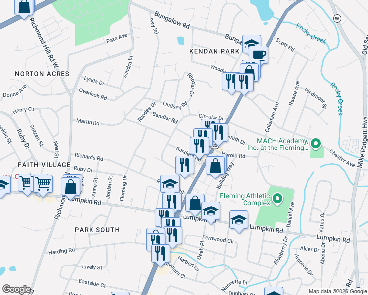 map of restaurants, bars, coffee shops, grocery stores, and more near 2104 Sanders Road in Augusta