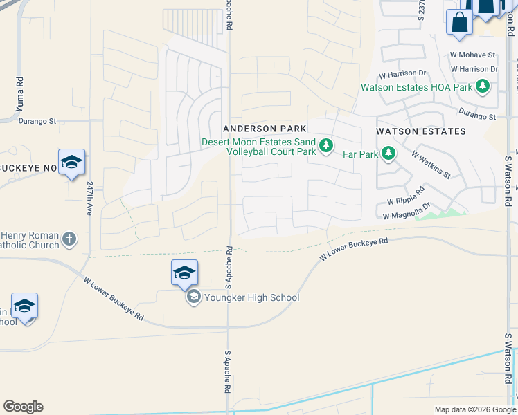 map of restaurants, bars, coffee shops, grocery stores, and more near 24224 West Flores Drive in Buckeye