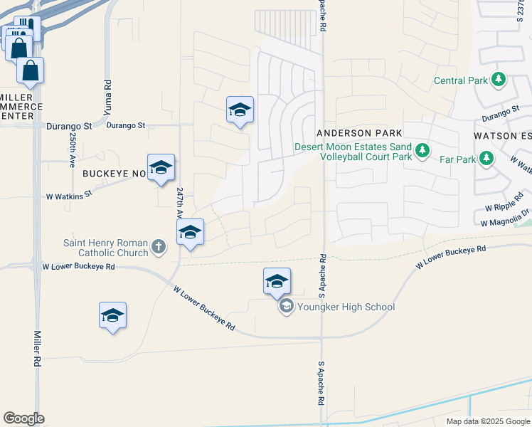 map of restaurants, bars, coffee shops, grocery stores, and more near 2200 South Apache Road in Buckeye