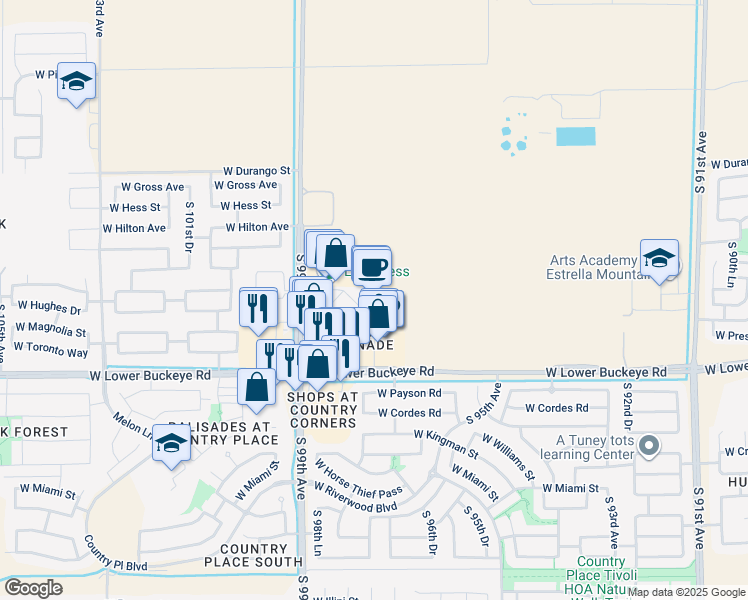 map of restaurants, bars, coffee shops, grocery stores, and more near 9830 West Lower Buckeye Road in Tolleson