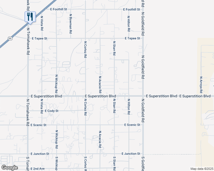 map of restaurants, bars, coffee shops, grocery stores, and more near 2650 East Superstition Boulevard in Apache Junction
