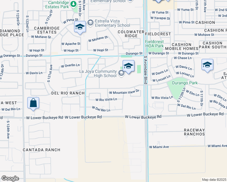 map of restaurants, bars, coffee shops, grocery stores, and more near 11638 West Mountain View Drive in Avondale