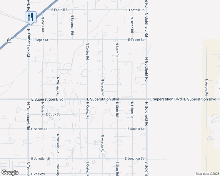 map of restaurants, bars, coffee shops, grocery stores, and more near 2650 East Superstition Boulevard in Apache Junction
