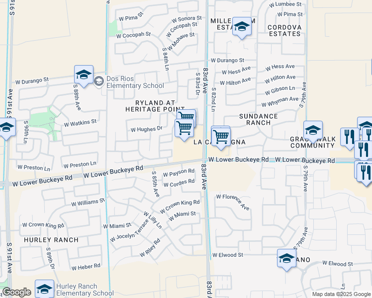 map of restaurants, bars, coffee shops, grocery stores, and more near 2632 South 83rd Avenue in Phoenix