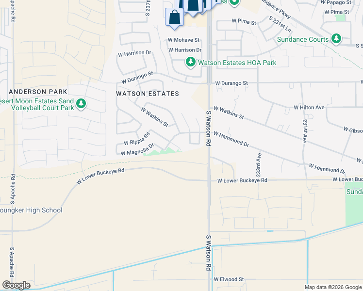 map of restaurants, bars, coffee shops, grocery stores, and more near 2399 South 236th Drive in Buckeye