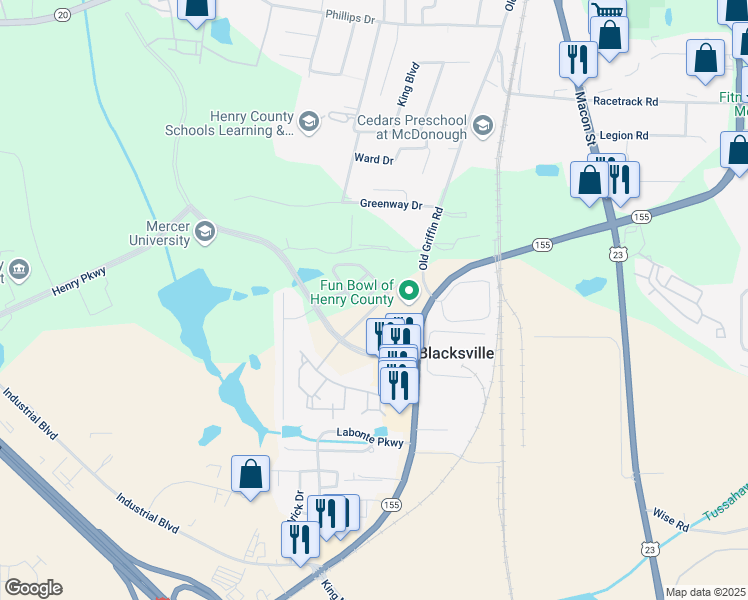 map of restaurants, bars, coffee shops, grocery stores, and more near 1128 Mcconaughy Court in McDonough