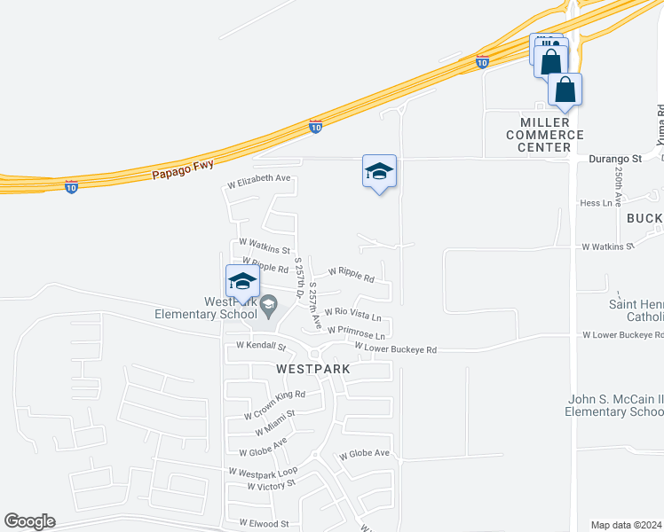 map of restaurants, bars, coffee shops, grocery stores, and more near 25634 West Ripple Road in Buckeye