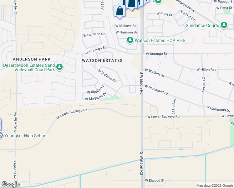 map of restaurants, bars, coffee shops, grocery stores, and more near 23666 West Ripple Road in Buckeye