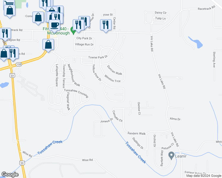 map of restaurants, bars, coffee shops, grocery stores, and more near 5230 Yellow Pine Drive in McDonough