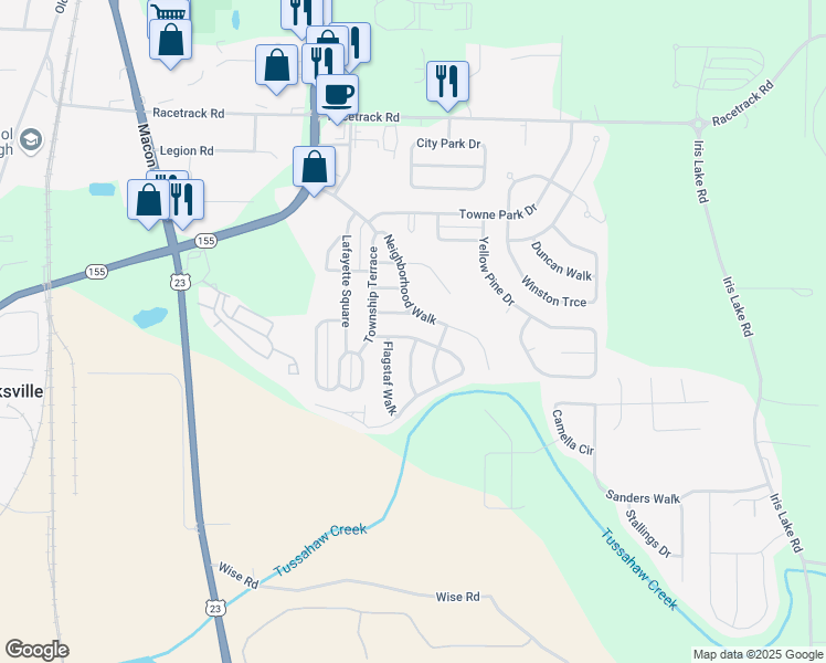 map of restaurants, bars, coffee shops, grocery stores, and more near 3010 Tussahaw Crossing in McDonough