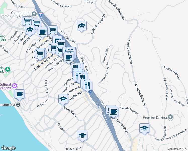 map of restaurants, bars, coffee shops, grocery stores, and more near 31 Vista Del Ponto in San Clemente