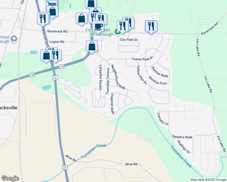 map of restaurants, bars, coffee shops, grocery stores, and more near 2050 Tussahaw Crossing in McDonough