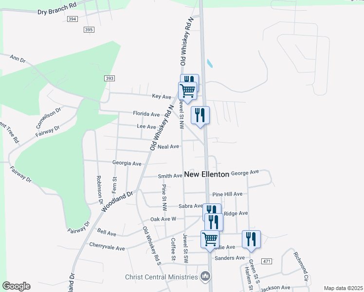 map of restaurants, bars, coffee shops, grocery stores, and more near 499 Jewel Street Northwest in New Ellenton