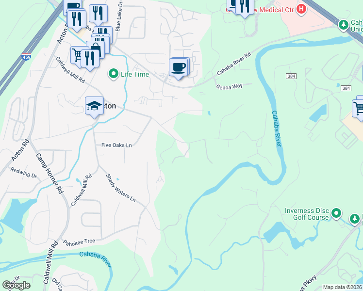 map of restaurants, bars, coffee shops, grocery stores, and more near 4644 Old Looney Mill Road in Birmingham