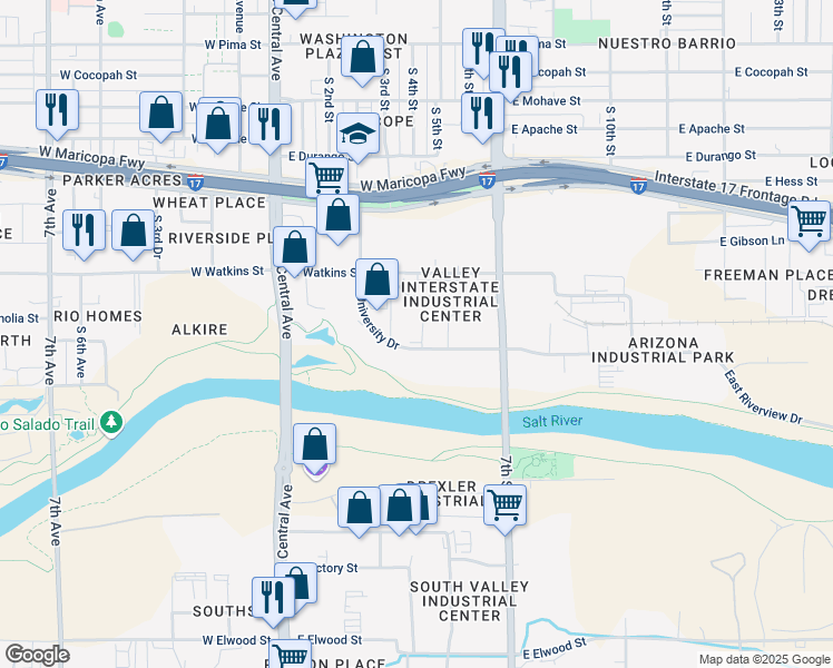map of restaurants, bars, coffee shops, grocery stores, and more near 2432 South 6th Street in Phoenix
