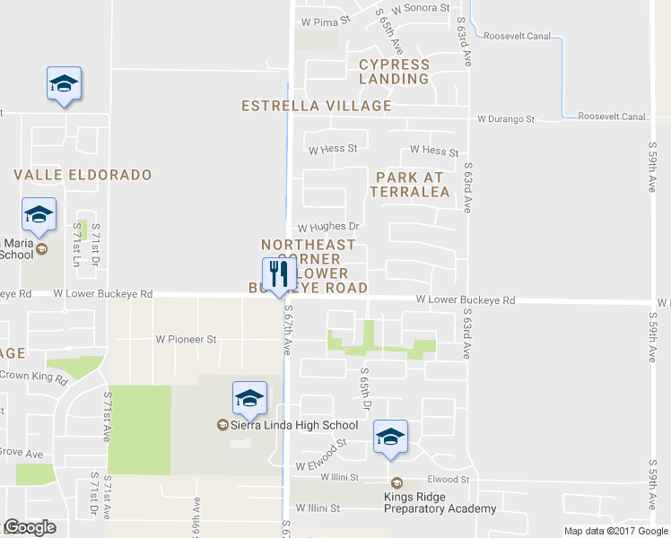map of restaurants, bars, coffee shops, grocery stores, and more near 6533 West Magnolia Street in Phoenix
